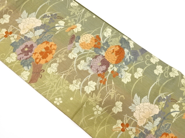 花束模様織り出し袋帯